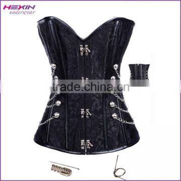 Black Satin Military Steampunk Corset with Chain and Prefect Detail