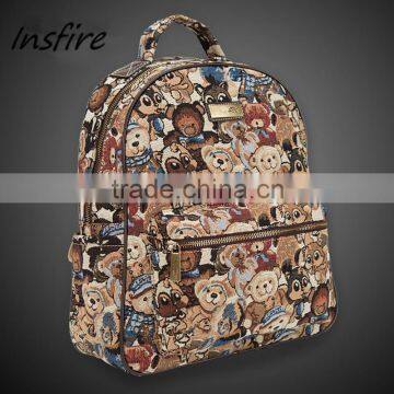 2016 high quality bear print unisex canvas backpack