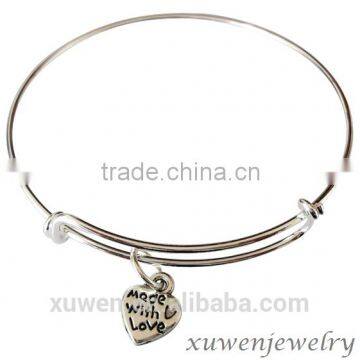 elastic stainless steel bracelet with enamel heart charm