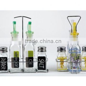 Oil bottles with metal shelf set