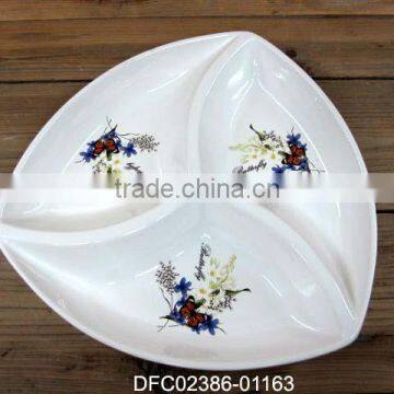 Round Triangle Shaped Three Section Plate for Restaurant