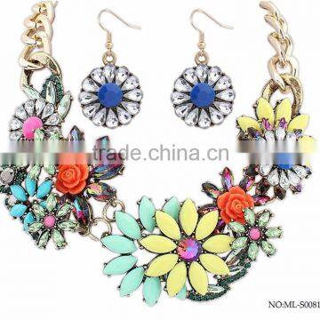 Wholesale exaggerated punk flower necklace and earrings statement jewelry sets