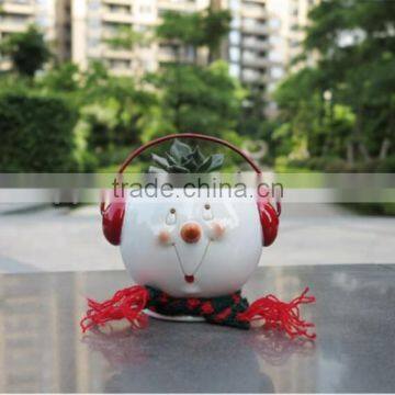 Small Decoration Wooden Grain Cute Face Glazed Ceramic Plant Pot