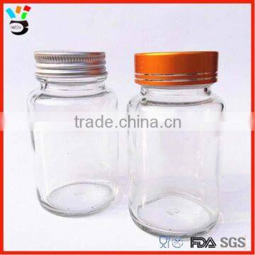 Clear Machine Made Stockable Small & Wide Mouth Medicine Container 100ml Glass Capsule Bottle