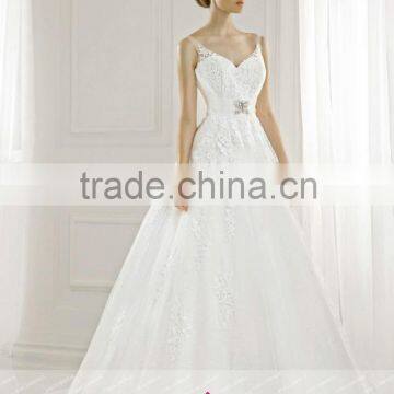 LC34 Sexy V Neck Backless Wedding Dress 2015 Ball Gown Lace Beaded Sleeveless Vestidos De Festa Vestido Longo Formatura