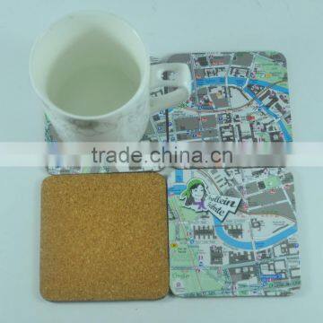 Custom design map wood cup pad , cheap promotion wooden drink coasters