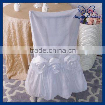 CH030F Angela Wedding Cheap Wedding Ruffled Taffeta Plain White Chair Covers With Flower