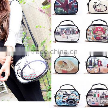 New 2015 Fashion Vintage Women Girl Printing Shoulder Bag PU Leather Tote Colorful Print Messenger Bag leather Handbag