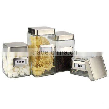 SINOGLASS 4 pcs square shape glass storage jar with s/s lid glass storage jar