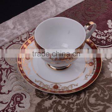 High quality redr&gold design of bone china Coffee cup&saucer