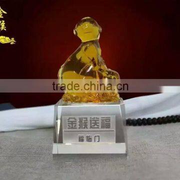 crystal glass monkey figurine as 2016 new year gift for home or office ornament