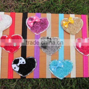 Children Elastic Headbands Soft Stetch Headband with Rosette Fabric Heart Baby Headband Heart Headband with Bow