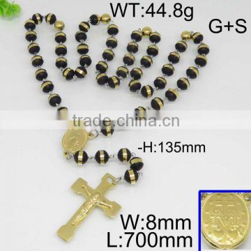 Factory price black seed bead gold cross stainless steel necklace