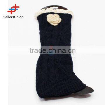 2017 No.1 Yiwu export commission agent Ladies' Ruffles Lace Leg Warmers with Knitted Flower