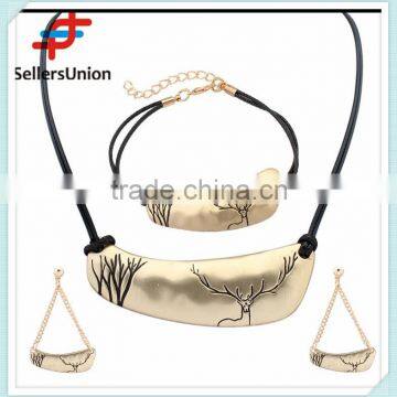 No.1 Yiwu Exporting Commission Agent Wanted pu Black Long Chain Necklace/earrings/bracelet Jewelery Set photo-2