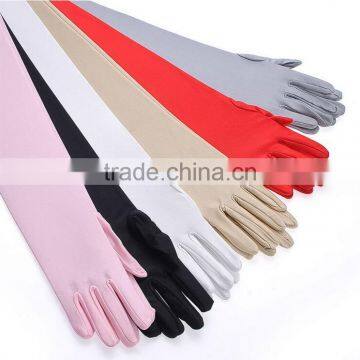White Black Red Finger Design Spandex Cheap Long Evening Gloves for Women