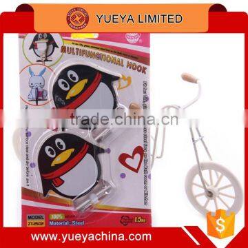 multifunctional cute QQ penguin shaped stainless steel sticky hanger hooks 2pcs set