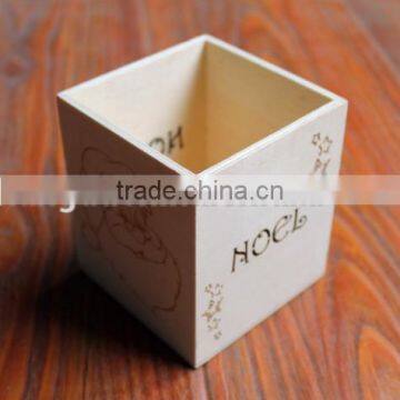 2015 Simple New Square Unifnished Pine Wooden Pen Pot photo-4