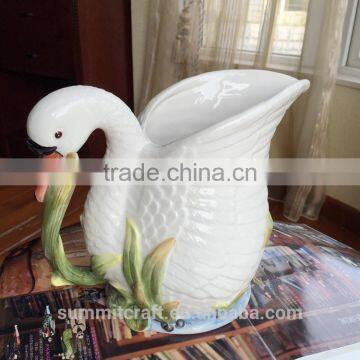 Ceramic Flower Vase Decoration White Swan Vase photo-4