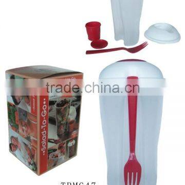 BPA free plastic printed salad cup with fork, salad shaker