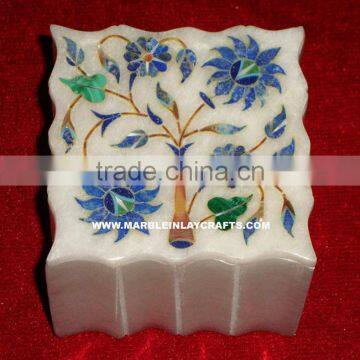 Lapiz Lazuli Marble Inlay Box, Marble Inlay Jewellery Boxes