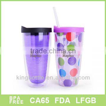 BPA Free 24oz double wall straw mug with push and pull lid