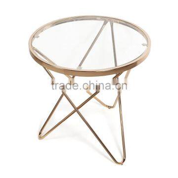 Rose Gold Metal Stainless Steel Frame With Glass-top Round End Table photo-2