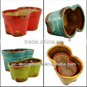 S/2 ROUND DOUBLE CERAMIC PLANTER