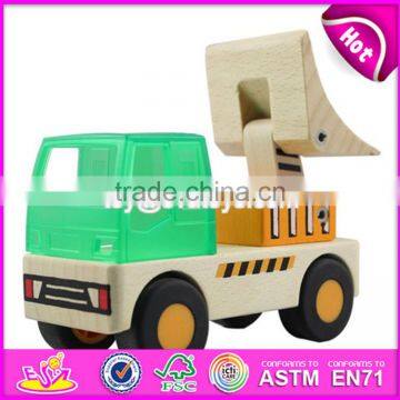 Wholesale kids play small wooden toy backhoe best design children wooden toy backhoe for sale W04A060