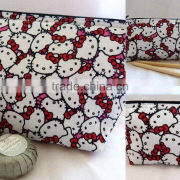 Cute Ketty Cat Wash Bags/fashion Cotton Cat Cosmetic Bags / Recycled Pink Makeup Handbags photo-3