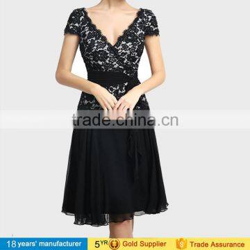 Vintage Black Wrap Embroidery Lace Knee Length Casual Cocktail Party Dresses for Elegant Mature Women Over 50 photo-2