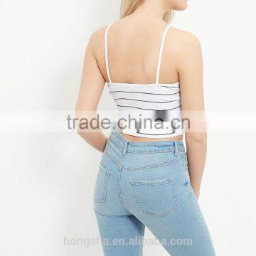 2016 Ladies Sexy White Ribbed Stripe Crop Top HST8040 photo-3