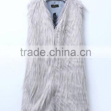 Europe Style 2016 New Fashion Design Pure Color Lady Long Faux Fur Vest