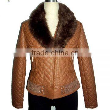 2014 winter shawl fur collar womens quilted pu leather coats