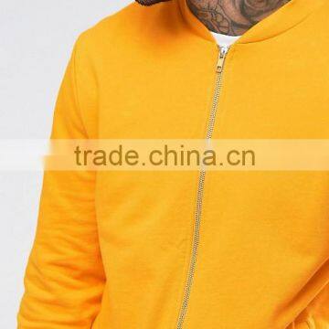 2017 Custom High Quality New Design Durable Baseball Collar 100% Cotton Jersey Yellow Casual Men Plain Zipper Bomber Jacket photo-3