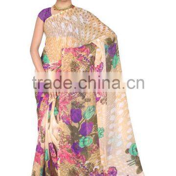 Digital Flower Rose Printed Designer Saree With Blouse Material photo-4