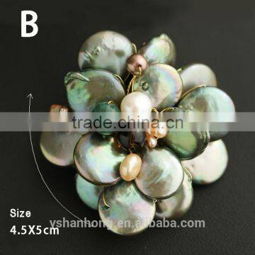 Handmade Multi Layer Organic Natural Freshwater Pearls Flower Brooch Wholesale photo-3