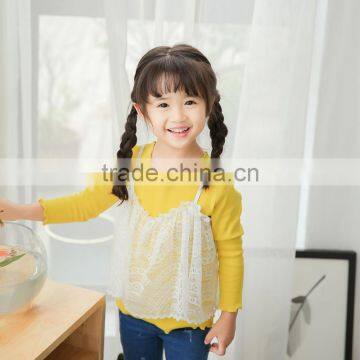 S60613B 2017 New Autumn Children Clothes Baby Girl Lace t- Shirt False Two Pieces Clothers photo-3