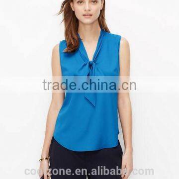 Hot Selling Fashion Crepe Blouse Knok Front Sleeveless Lady Blouse photo-2