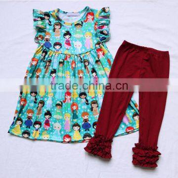 Beautiful Girls And Doll Boutique Dress Pants Outift Hot Sale 2 Piece Set Baby Moon Giggle Baby Girl Outfit Set Wholesale 2017 photo-2