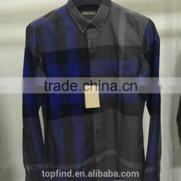 100% Cotton Big Check Round Bottom Men Casual Check Shirt With Buttom Down Collar