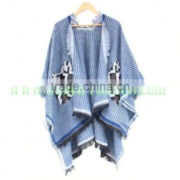 Latest Design Ladies Scarf/shawl Pashmina Natural Rex Rabbit Fur Poncho With Big Fox Collar Trim photo-4