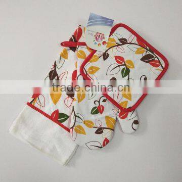 100% cotton kitchen towel set with oven glove & pot holder