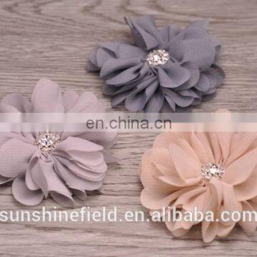 Scallop Ruffuled Ballerina Chiffon Petal Flowers with Crystal Button Spark Rhinestone Buttons Baby Headbands flower