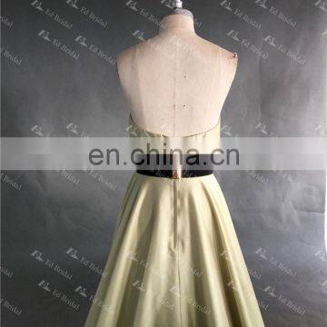 LN146 Real Sample 2016 Fashion Golden Belt Unique Neckline Olive Green Taffeta Wholesale Maxi Evening Dress photo-6