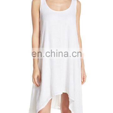 C93 Scoop Neck Cotton Flowy Plain White Beach Dress