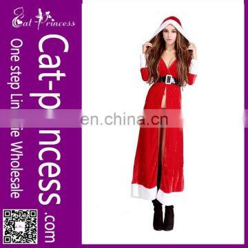 Stretch velvet hooded robe warm christmas party sexy costume