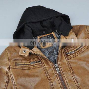 2015 Last Fashion Handsome Warm Mens Hooded Leather Jacket photo-4