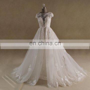 Stunning Cap Sleeve A-Line Lace Detachable Two Pieces Wedding Dress