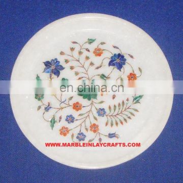 Pietra Dura Marble Inlaid Plate Home Decorative Marble Inlay Plate